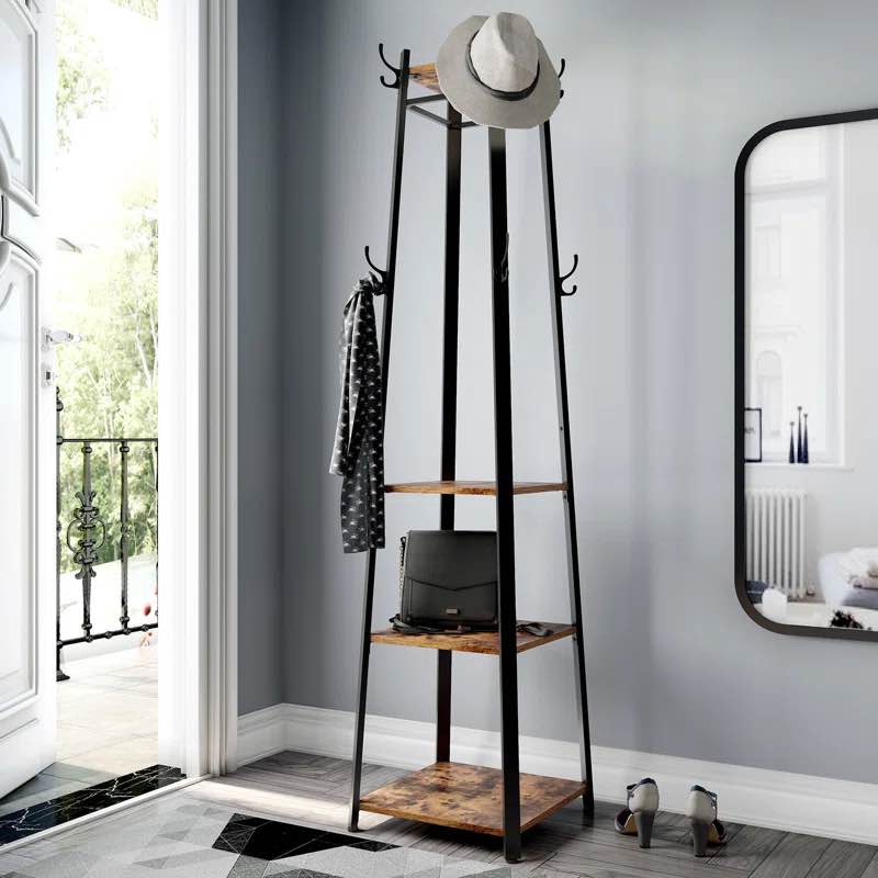Clary Metal 8 - Hook Freestanding Coat Rack with Storage