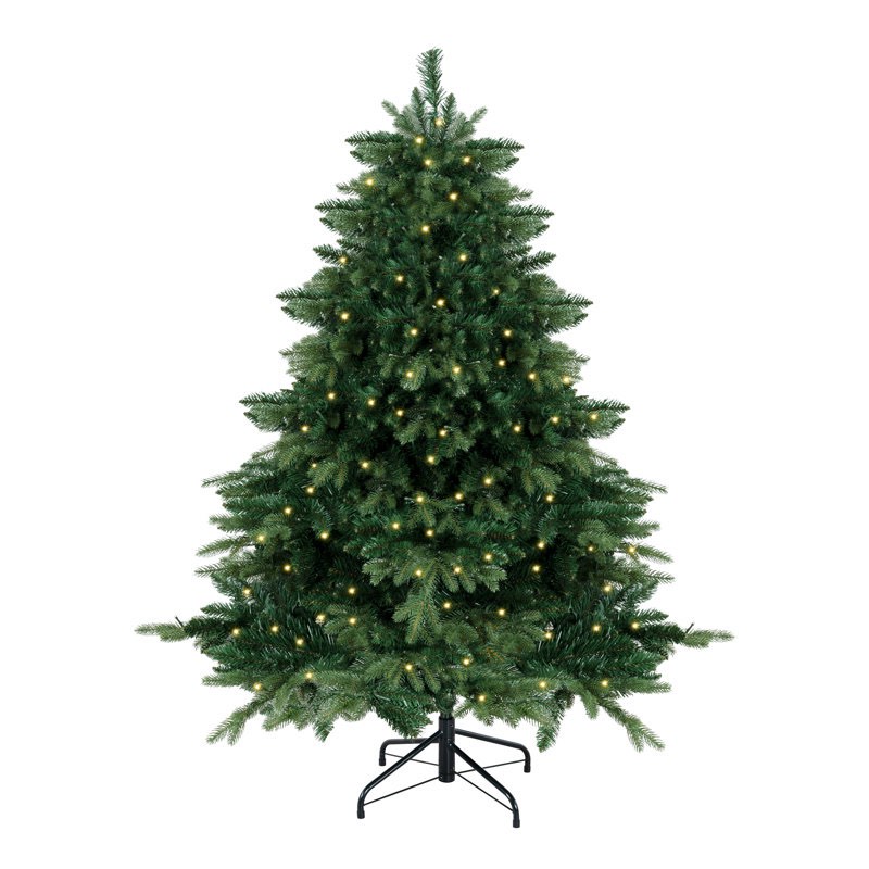 Traditional Rustic Christmas Tree with Lights, Tree Prelit with Metal Stand
