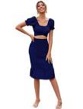 LYANER Women's 2 Piece Outfits Floral Self Tie Knot Crop Top and Midi Skirt Set Medium Solid Navy