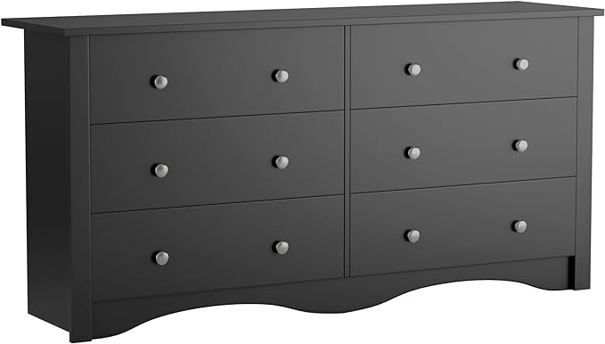 Flamaker 6 Drawer Dresser Chests for Bedroom, Storage Dressers Organizer with Anti-Tilt Devices, Modern Wide Wood Chest of Drawers for Living Room Hallway Entryway (Black)
