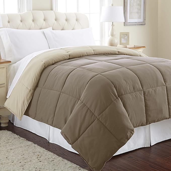Modern Threads Down Alternative Microfiber Quilted Reversible Comforter & Duvet Insert - Soft, Comfortable Alternative to Goose Down - Bedding for All Seasons Stone/Champagne Full/Queen Visit the Modern Threads Store