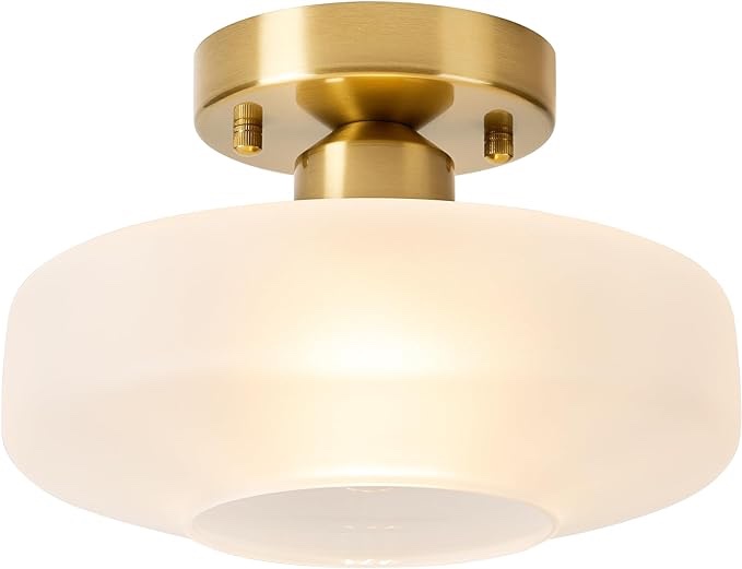 Flush Mount Light with Frosted Glass Shade, Brass Gold Finish Ceiling Light Fixture for Kitchen, Hallway, Entryway, Bathroom, Closet