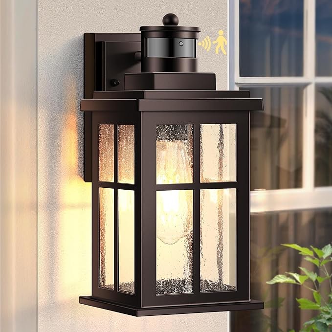 VIANIS Brown Motion Sensor Exterior Lighting Fixtures, Oil Rubbed Bronze Outdoor Garage Lights Wall Mount Sconce, Outdoor Wall Lantern for Garden, Patio, Front Door, Outside Porch Lights for House Visit the VIANIS Store