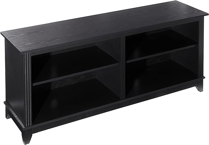 ROCKPOINT 58inch TV Stand Media Console for TV’s up to 65 Inches, Home Living Room Storage Console, Entertainment Center with 4 Open Storage Shelves, Modern TV Console Table (Black)