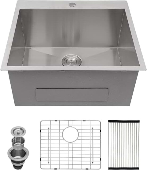 25 Inch Laundry Sink - Kichae 25x22 Kitchen Sink Drop In Utility Sink Topmount Single Bowl 18 Gauge Stainless Steel RV Laundry Sink with Accessories
