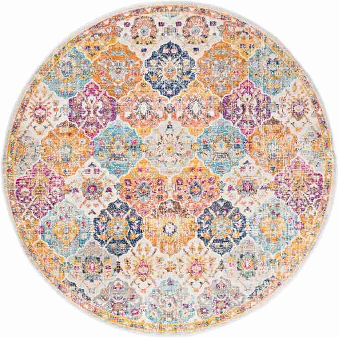 Hillsby Oriental Saffron/Burnt Orange/Garnet Area Rug 5’3” Round