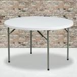Flash Furniture 4-Foot Round Bi-Fold Granite White Plastic Banquet and Event Folding Table with Carrying Handle