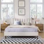 ZNTS Upholstered Platform Bed Frame With Vertical Channel Tufted Headboard no box spring needed 