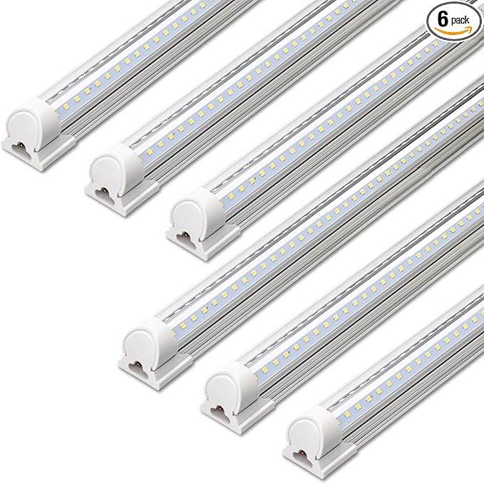Barrina LED Shop Light, 40W 5000LM 5000K, 4FT Integrated Fixture, V Shape,T8 Light Tube, Daylight White, Clear Cover, Hight Output, LED Shop Lights for Garage Warehouse Workshop (Pack of 6)