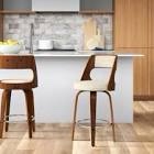Archaimbaud Curvo Bar/Counter Stool Seats - Fabric & Walnut Wood (Set Of 2)