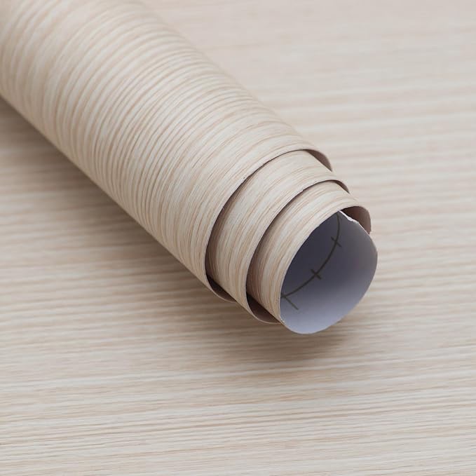 15.74"x354.3" Beige Wood Wallpaper Peel and Stick Faux Wood Contact Paper Self Adheisve Waterproof Wood Grain Vinyl Wall Paper Sticker for Table Furniture Laminate Countertop Sheets Classroom