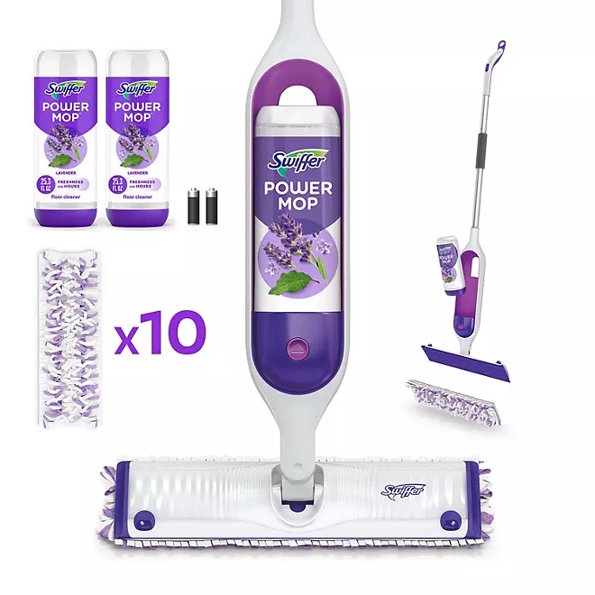 Swiffer PowerMop Multi-Surface Mopping Kit, Lavender 10 Pads, 2 Cleaning Solutions