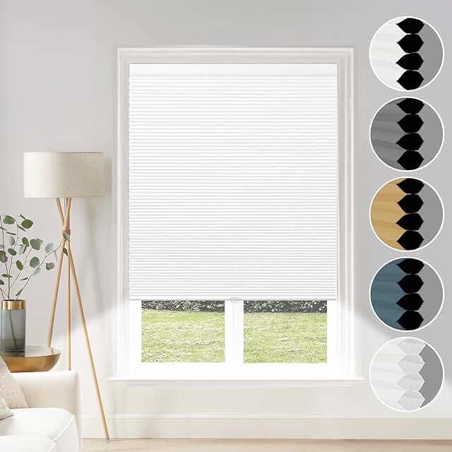 Blackout Shades Cordless Blinds Cellular Fabric Blinds Honeycomb Door Window Shades 34x64, White-White