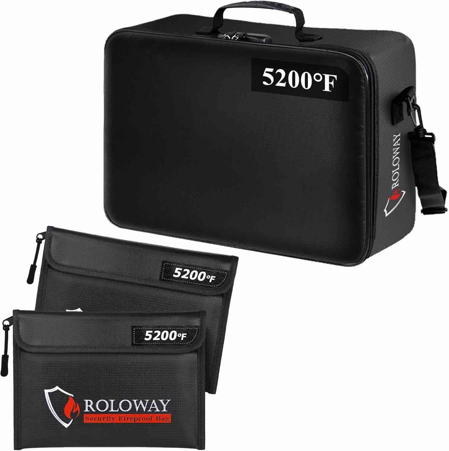 incomplete ROLOWAY 5200°F Fireproof Document Bag with Lock and ROLOWAY Fireproof Bags (9.6 x 6.6 inches)