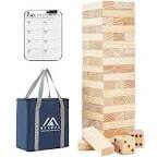 similar and the photo Giant Tumble Tower, Stacking Backyard Game Stacking from 2Ft to Over 4.2Ft with 2 Dices|Scoreboard| Carrying Bag, Wooden Block Indoor Outdoor Game Set for Kids Adult Family- 57 Pieces