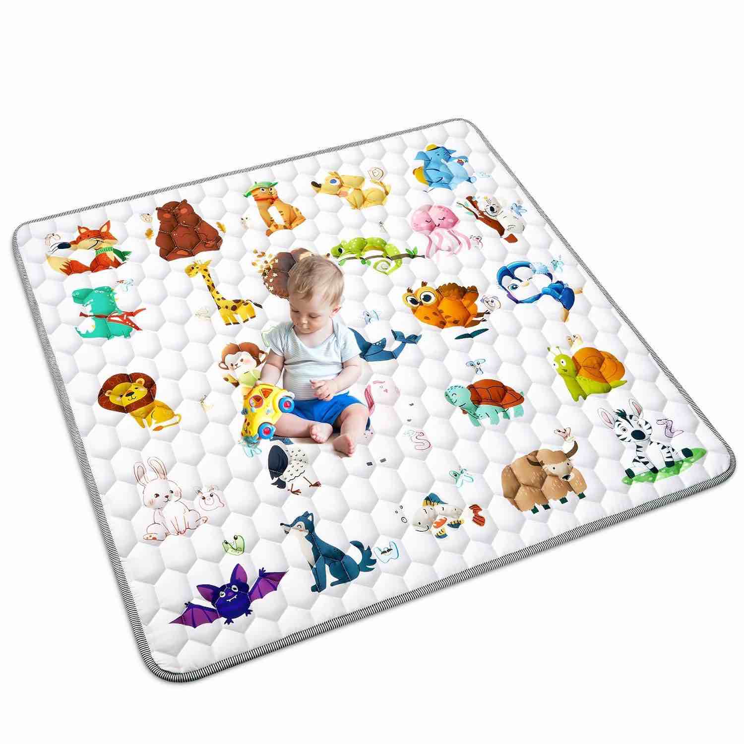 Premium Foam Baby Play Mat 43" X 43", Thick One-Piece Crawling Mat, Odorless Baby Mat Floor Mat, Non-Slip Cushioned Baby Playmat for Infants,Babies,Toddlers. Machine Washable for Easy Care.