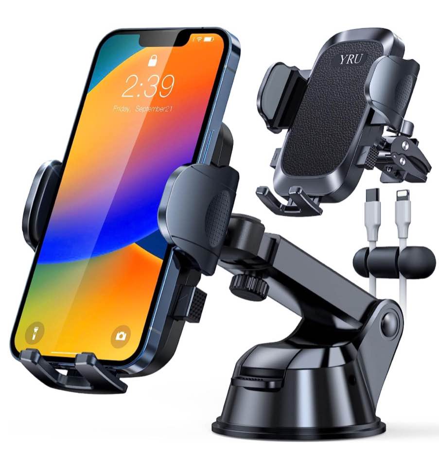 YRU ?80LBS Upgrade Strongest Suction & Military-Grade Car Phone Holder Mount 2023 Ultimate ?Patent & Safety Certs? Dashboard Windshield Vent Truck Cradle Stand for iPhone 15 Pro Max 14 13 Samsung Black