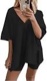 Ekouaer Womens Pajamas 2 Piece Lounge Sets Oversized V Neck T-Shirts Tops Biker Shorts Set Workout Reversible Tracksuit S-XXL