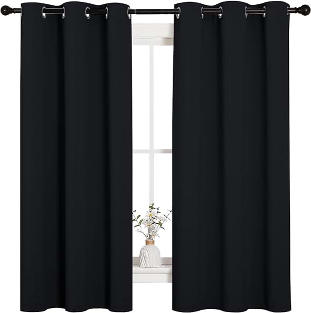 NICETOWN Halloween Pitch Black Solid Thermal Insulated Grommet Blackout Curtains/Drapes for Bedroom Window (2 Panels, 42 inches Wide by 63 inches Long, Black)