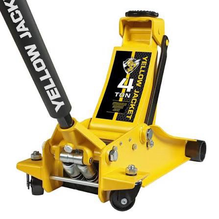 YELLOW JACKET Low Profile Floor Jack with Dual Pumps Quickly Lift Hydraulic Car Jack with Pad, 4 Ton (8,800 lb) Capacity