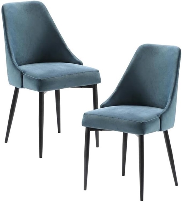 Lexicon Keene 20" Mid-Century Velvet Dining Room Side Chair in Blue (Set of 2)