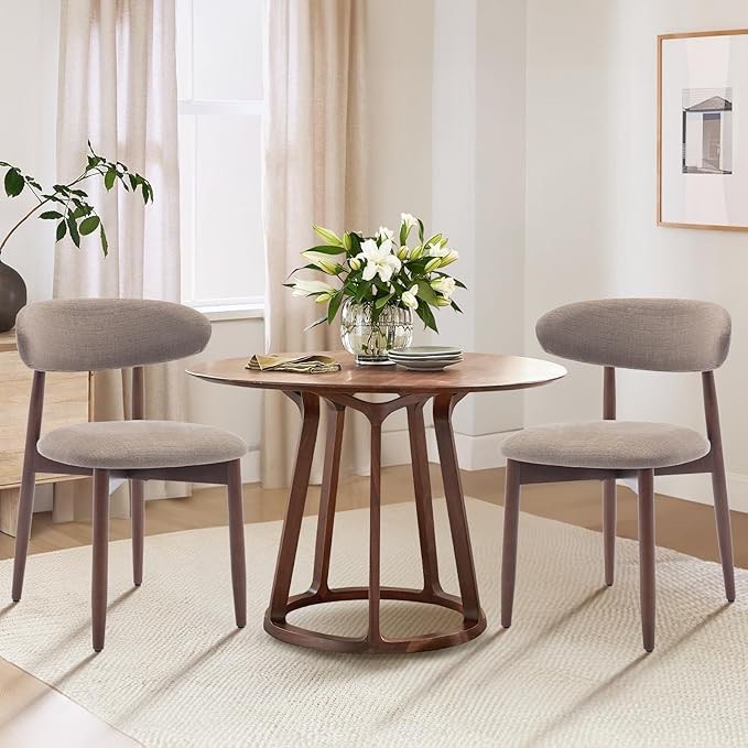 COLAMY Wooden Dining Chairs Set of 2, Modern Fabric Upholstered Kitchen Side Chairs, Farmhouse Dining Room Chair with Foot Pegs, Camel
