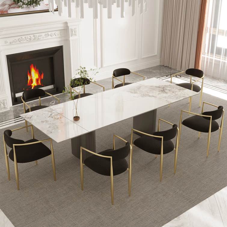 ((ONLY 2 CHAIRS)) Myrasol 9 - Piece 94.48'' Extendable Sintered Stone Dining Table with 8 Fabric Chairs Dining Set