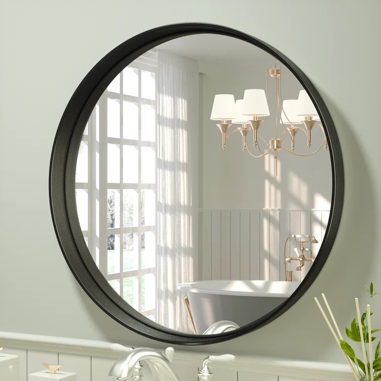 Black Valancia Metal Frame Round Vanity Mirror,Wall Mounted Entryway Decorative Farmhouse Modern Mirror
