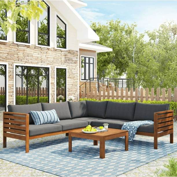 ( incomplete similar only middle  part ) Soges 5-Person Outdoor Acacia Wood Sofa Set, Patio Conversation Set with Gray Cushion for Backyard Balcony Garden