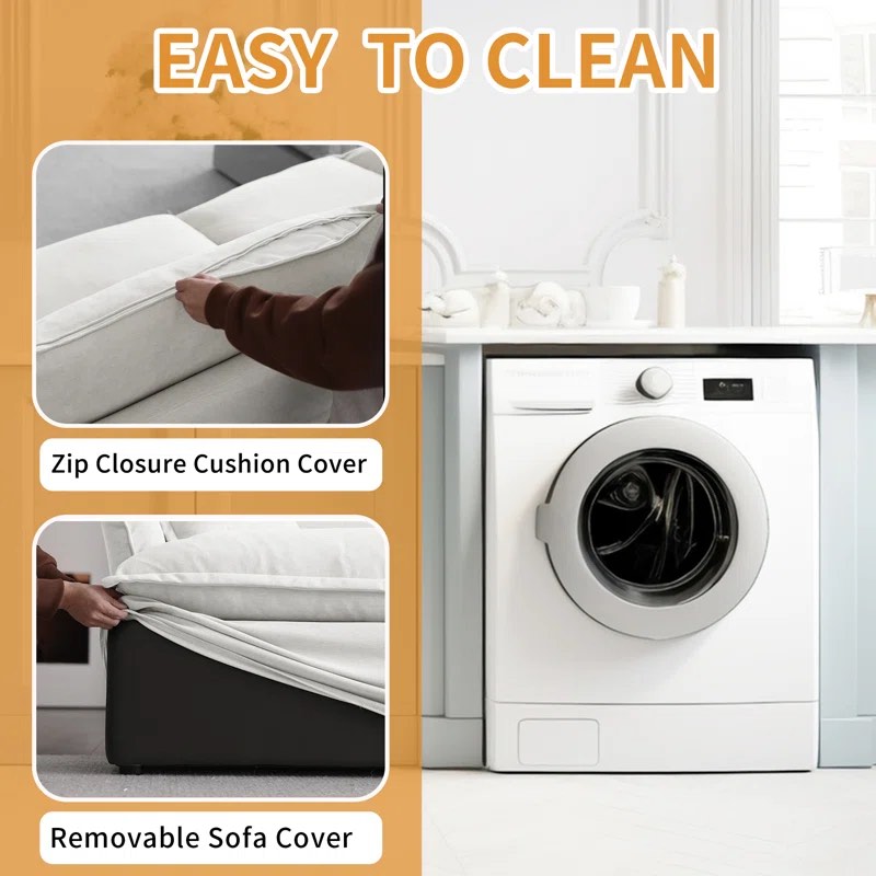 ( Incomplete ) Rinnes 114.3'' Upholstered Sofa, Modular Sectional Sofa Cloud Sofa with Ottoman 4 Seat Down Fill Cushions Soft Couches for Living Room, Linen Blend