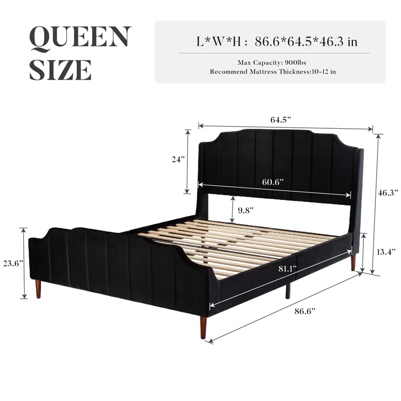 ( Incomplete ) Lasater Queen Size Modern Curved Upholstered Bed