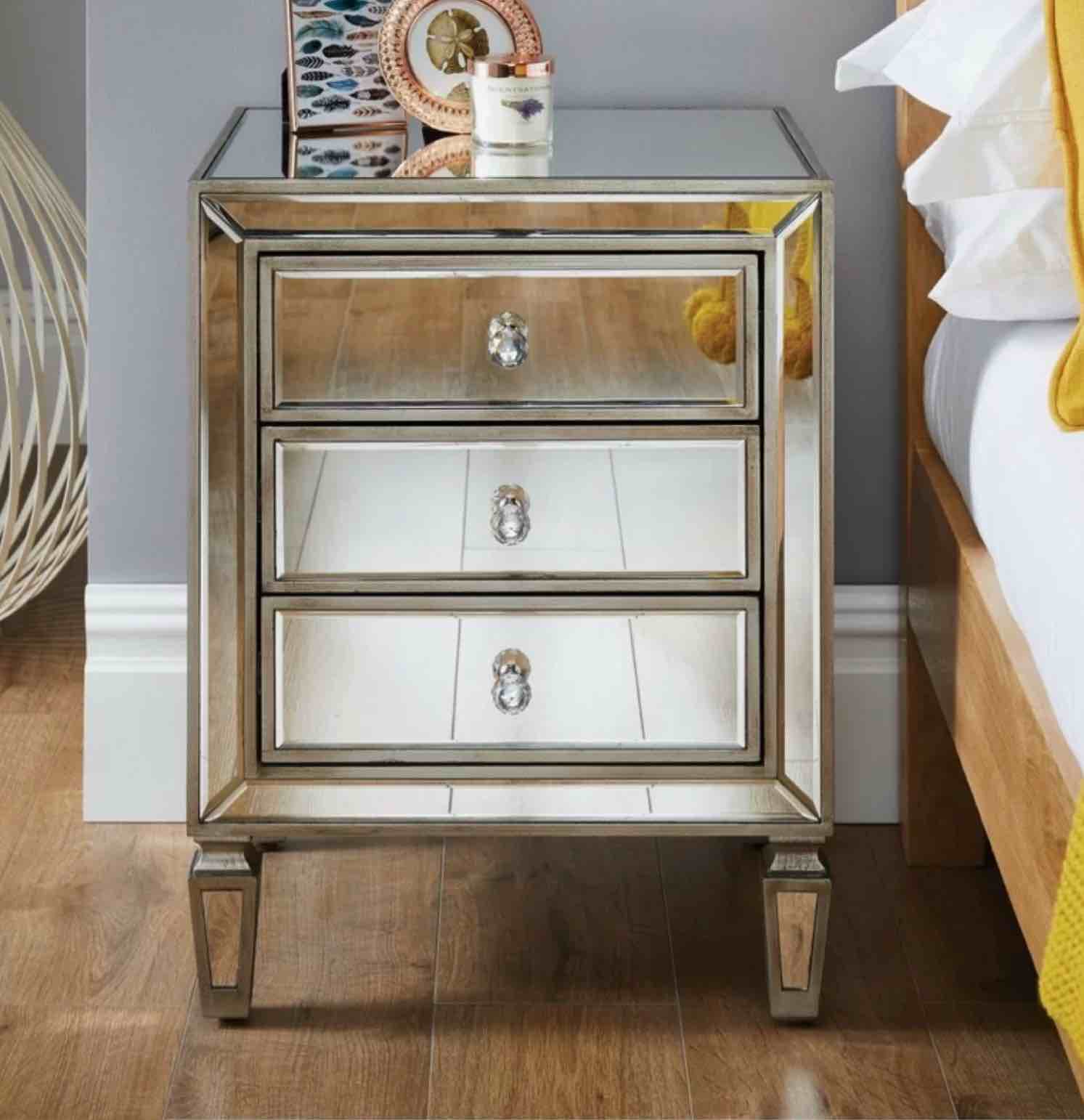 Roxbury Mirrored 3 Drawer Nightstand Modern Design Bedside Table