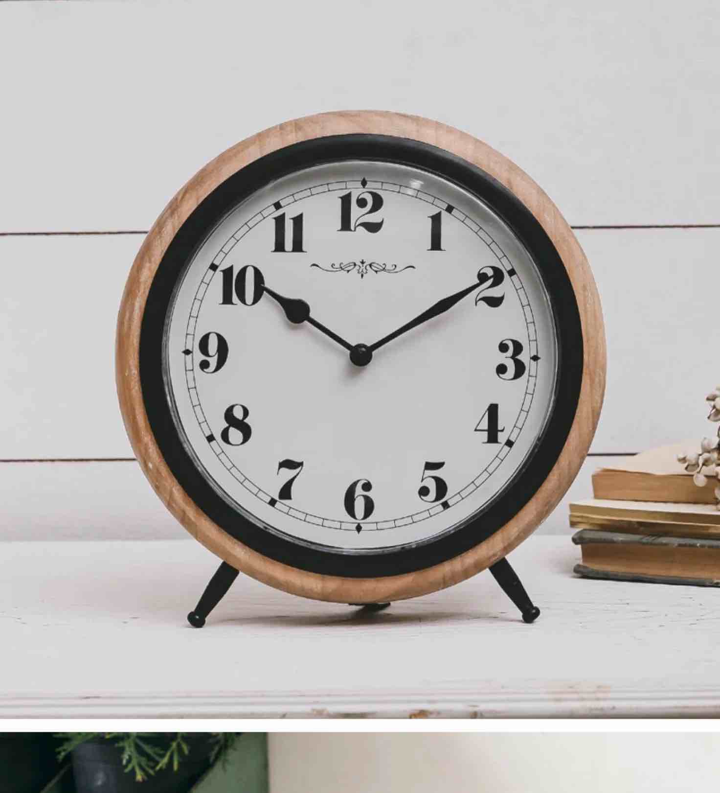 Ferrante Analog Quartz Tabletop Clock in Natural/Black/Whitewashed