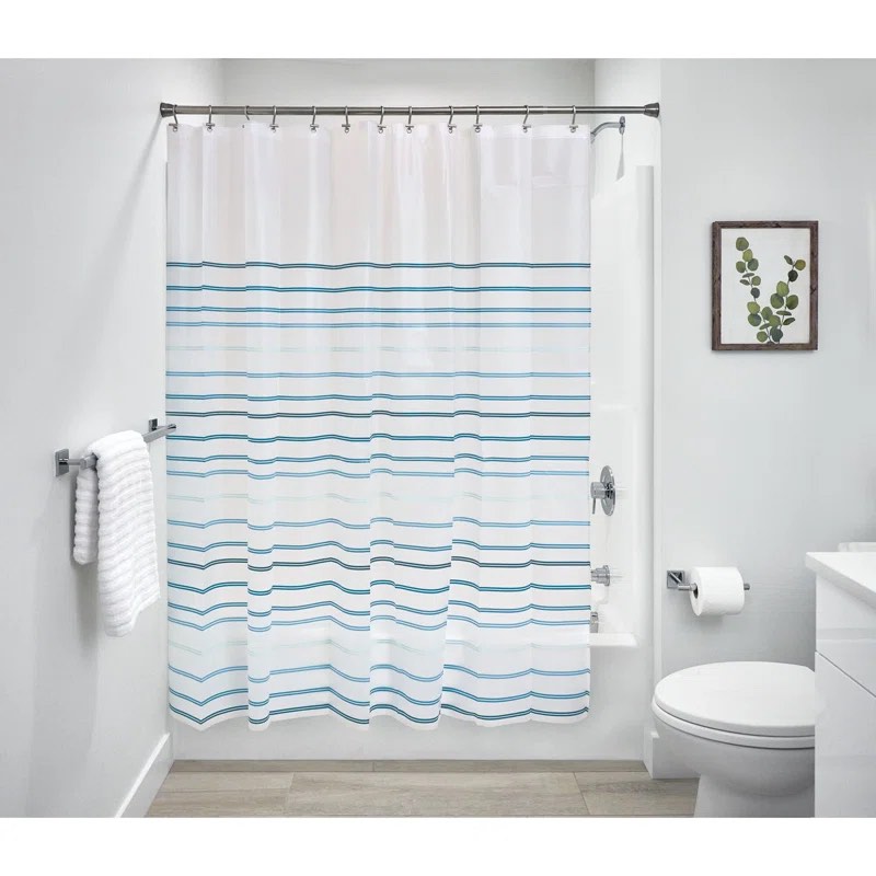iDesign Lindy Stripe PEVA Bathroom Shower Curtain, 72 x 72 Inches - White and Blue