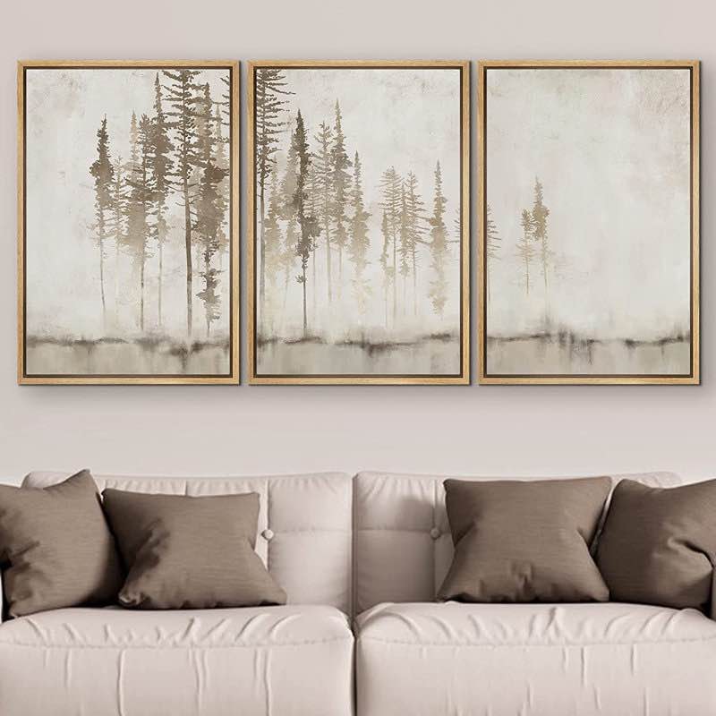 Pastel Abstract Tree Subtle Neutral Modern Rustic Home Decor - Framed Canvas Print Wall Art Work