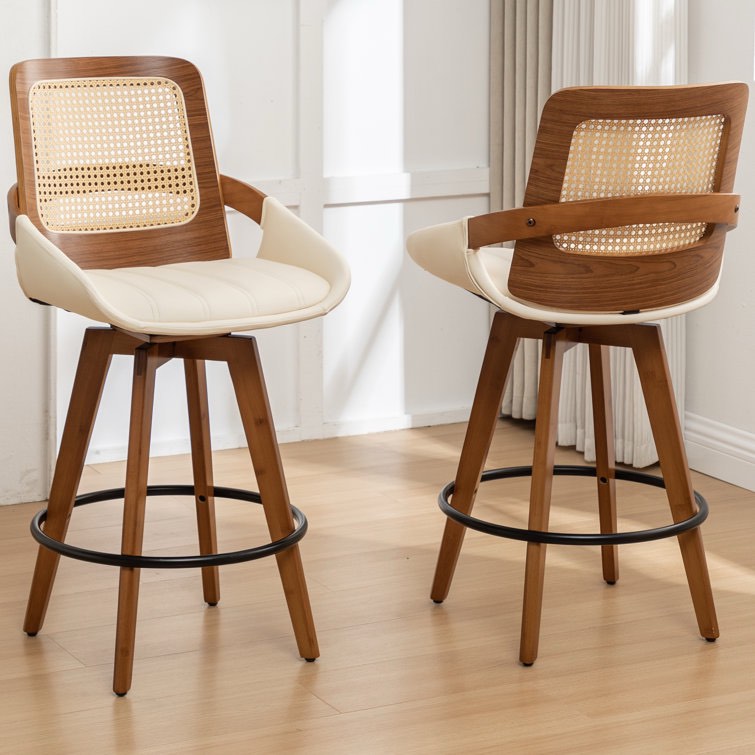 Shayleah Swivel 26" Counter Height Bar Stools With Cane Rattan Back