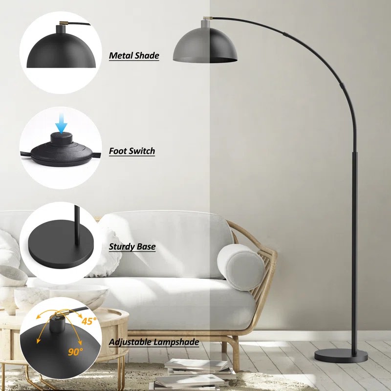 Emersynn 78.7'' Black Arched/Arc Floor Lamp with Remote Control, LED Bulb Included, and Metal Shade