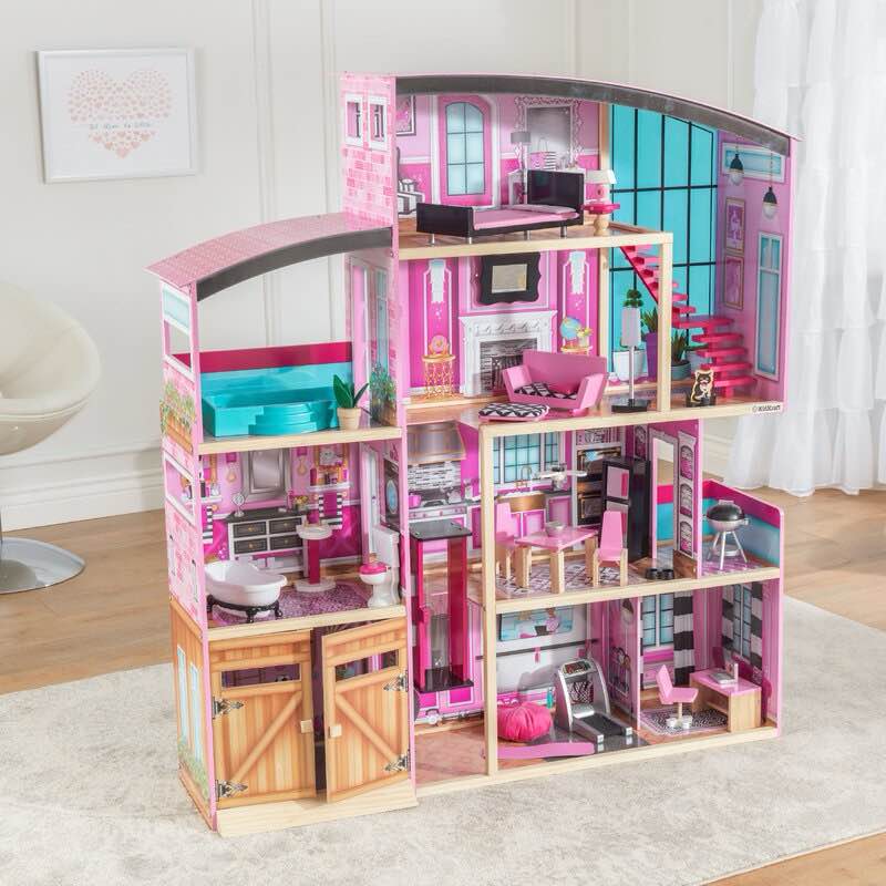 Shimmer Mansion Wooden Dollhouse, over 4 Feet Tall, Lights & Sounds and 30 Pieces
