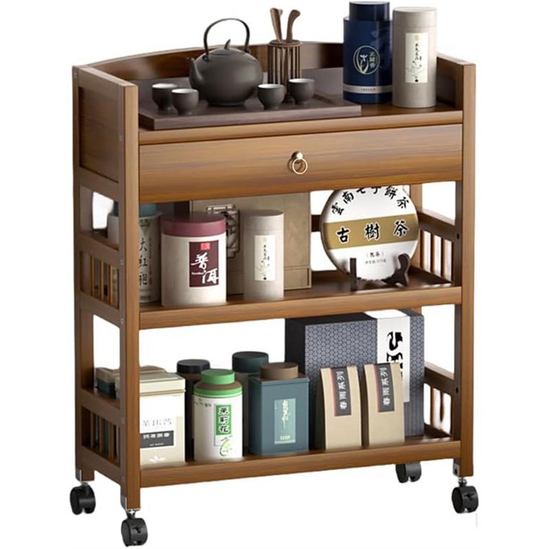 Naber 3-Tier 13.8" W Bamboo Serving Cart with Drawer Kitchen Storage Rack