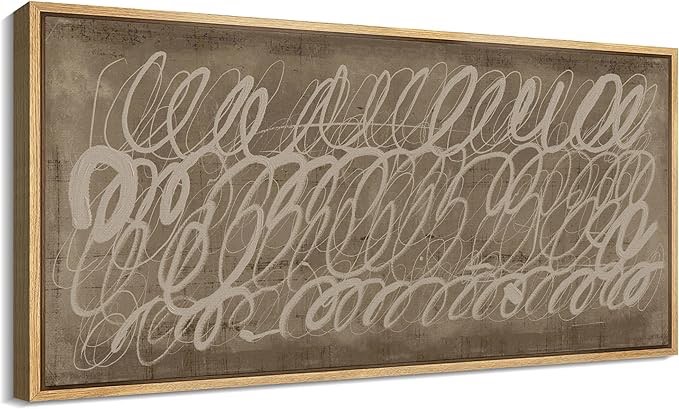 Geometric Line Vintage Sepia Calligraphy Swirls Framed On Canvas Print