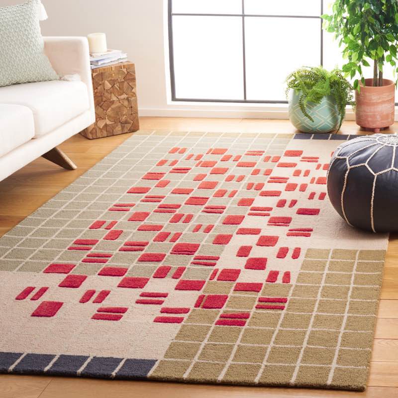 Elswick Geometric Hand Tufted Wool/Cotton Area Rug in Gray/Red/Beige