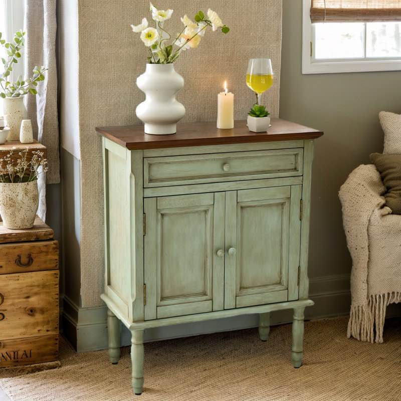 Farmhouse Buffet Cabinet With Storage, Door Coffee Bar Sideboard Green Storage Cabinet