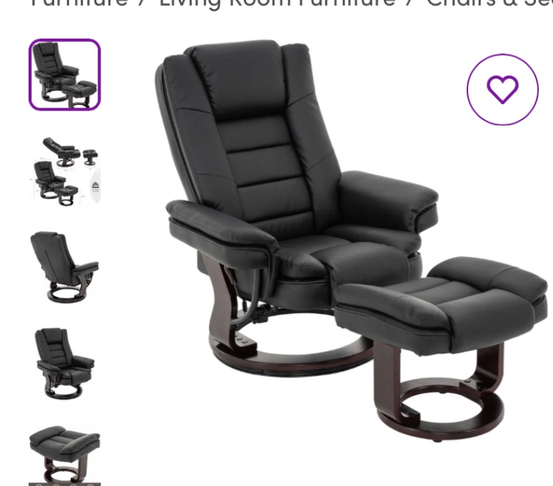 (only back)Kempas Faux Leather Recliner Chair with Ottoman 360° Swivel Wooden Base Accent Chair