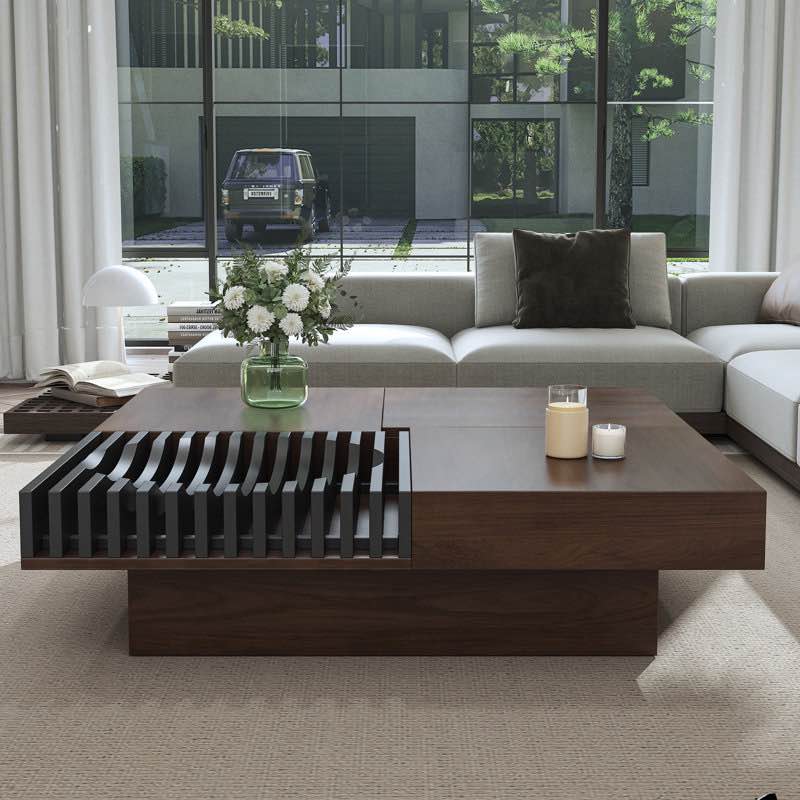 Zaryia Mid Century Square Modern Coffee Table, High Grade Wood Unique Coffee Table with Large Storage and Sliding Top