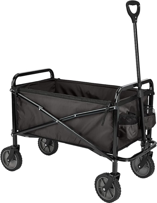 Amazon Basics Collapsible Folding Wagon, Heavy Duty, Utility Wagon for Sports, Camping, Garden, and Shopping, Black