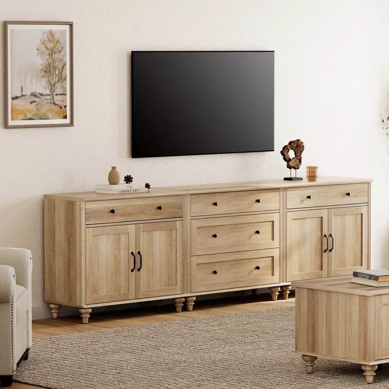 (similar)TV Stand For 100 Inch TV, 3-In-1 TV Console Table For 75/80/85/90 Inch TV, Entertainment Center With 5 Drawers And 4 Doors, Kitchen Sideboard Buffet Cabinet For Dining Room, Oak