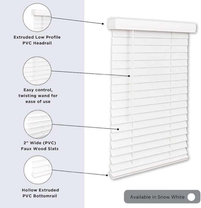 (similar) Levolor 2-in Slat Width 72" x 72" Cordless White Faux Wood Room Darkening Blinds