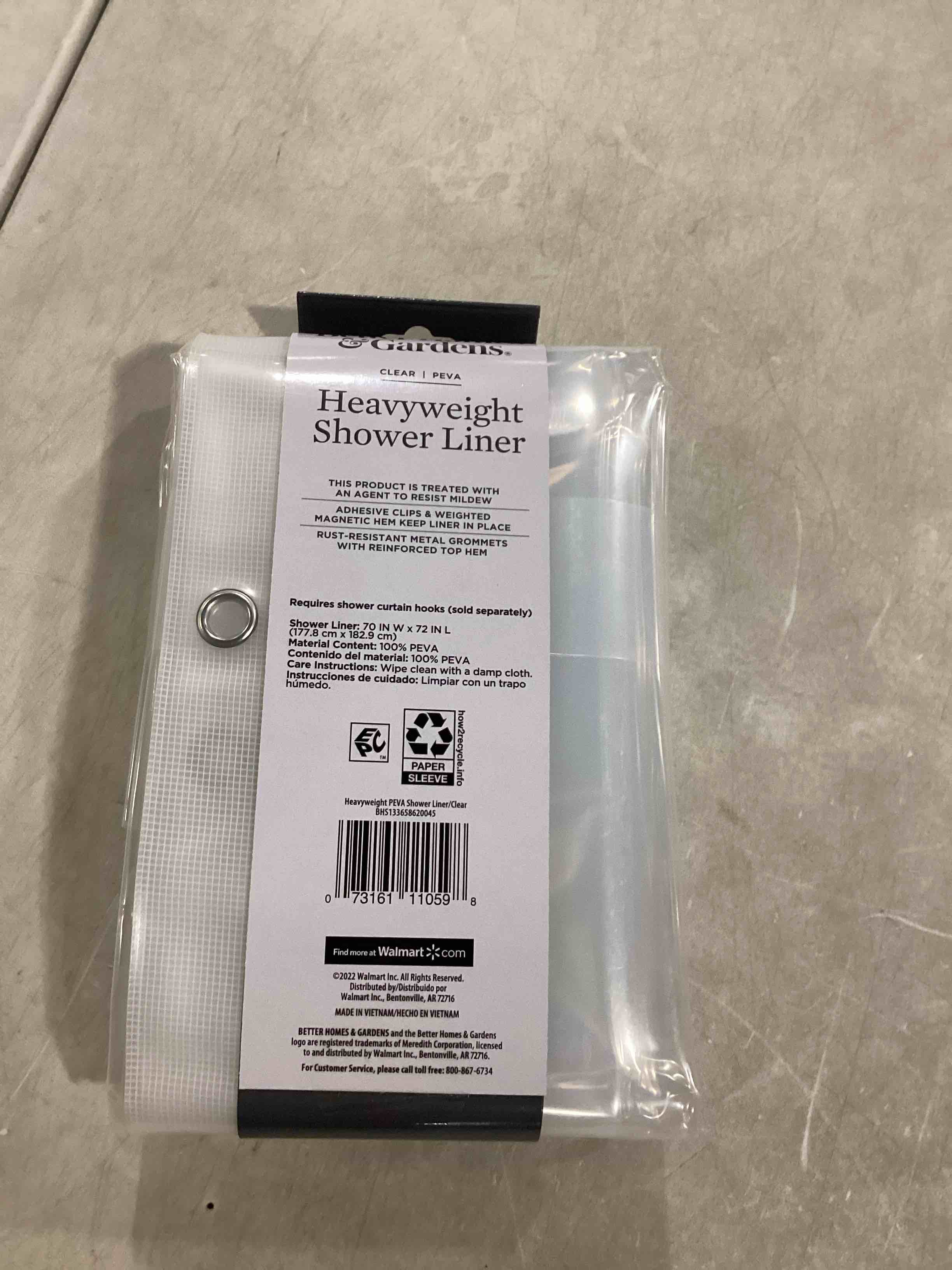 Clear Heavyweight PEVA Shower Liner with 2 Adhesive Clips 70 x 72