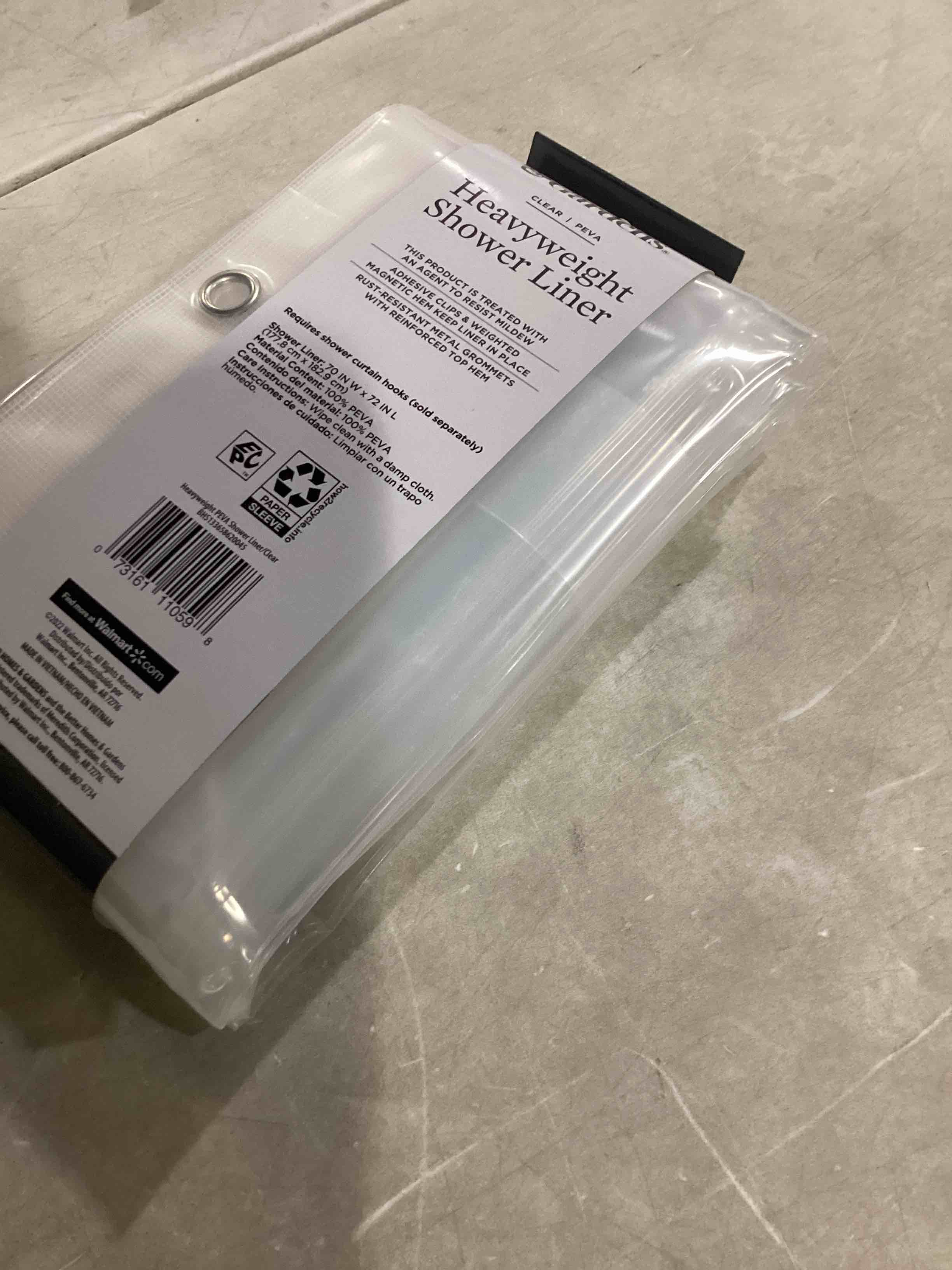 Clear Heavyweight PEVA Shower Liner with 2 Adhesive Clips 70 x 72