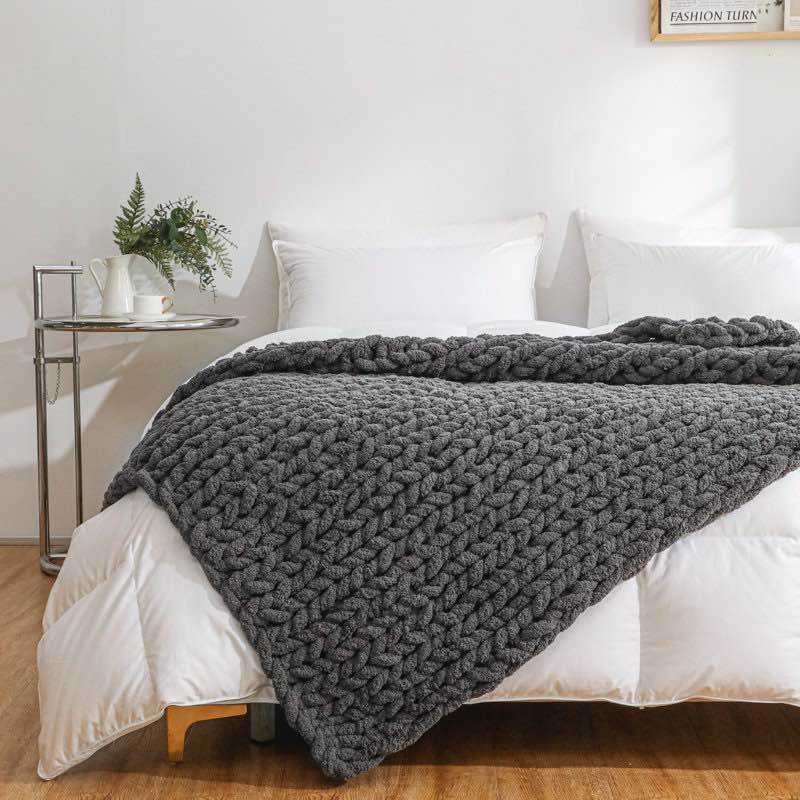Chenille Chunky Knit Throw, Luxury HandKnitted Yarn Throw Blanket
